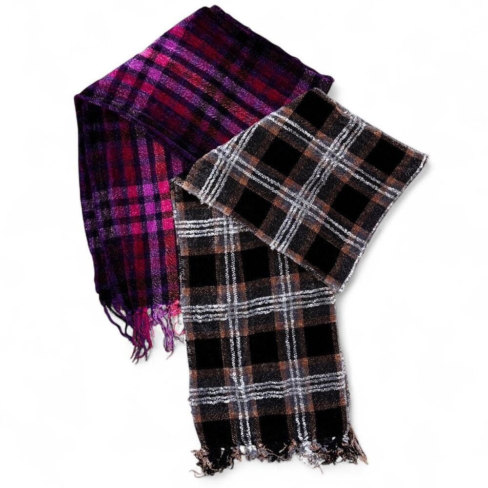 American Vintage Velour-like Black and Purple Scarf Bundle
